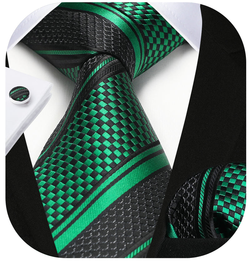 Stripe Tie Handkerchief Cufflinks - C1 - GREEN 