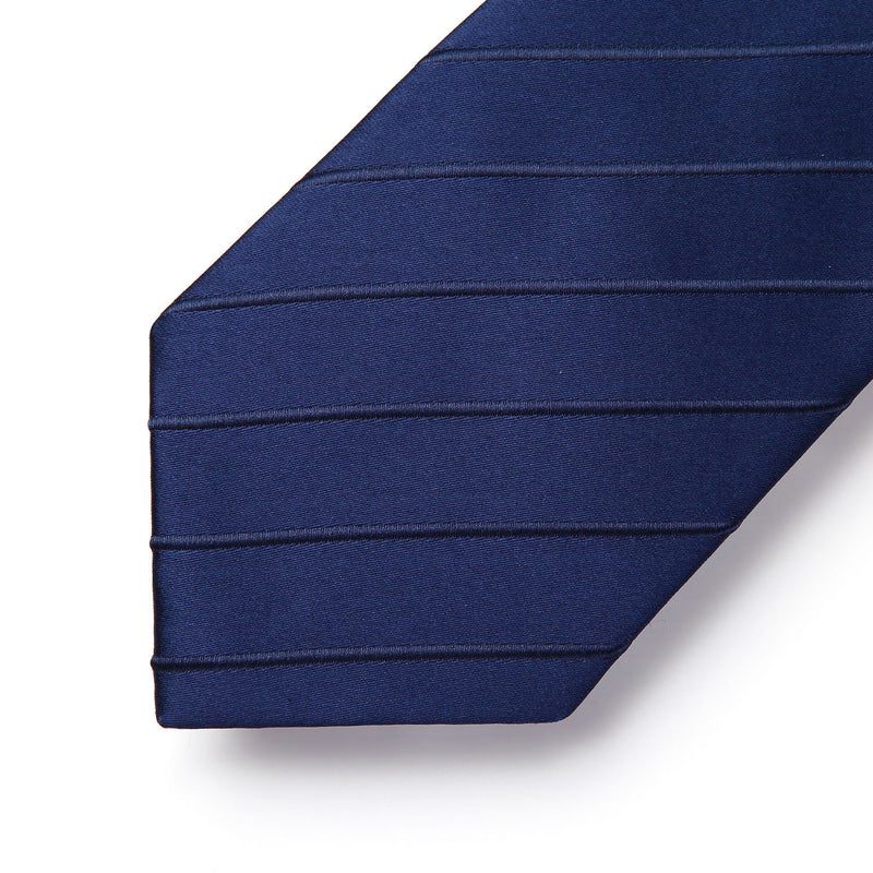 Stripe Tie Handkerchief Set - NAVY BLUE A02 