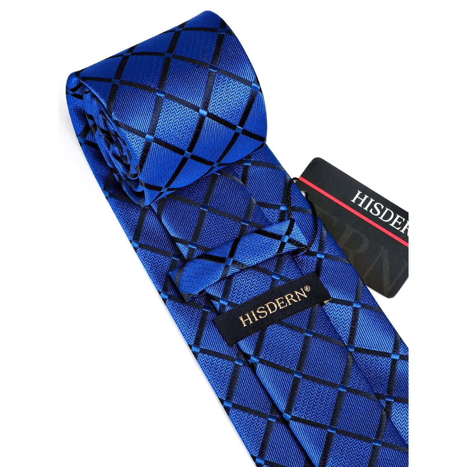 Plaid Tie Handkerchief Set -  A6-ROYAL BLUE