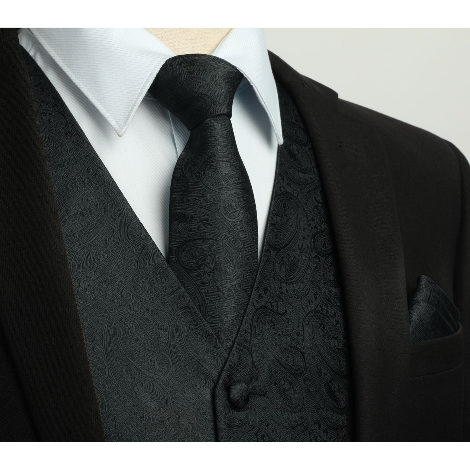Paisley Floral 3pc Suit Vest Set - B-BLACK