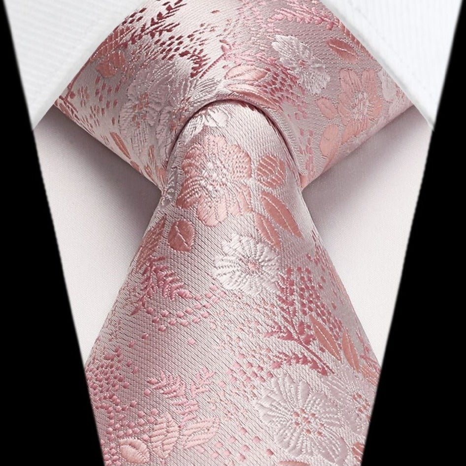 Floral Tie Handkerchief Set - X-PINK FLOWER