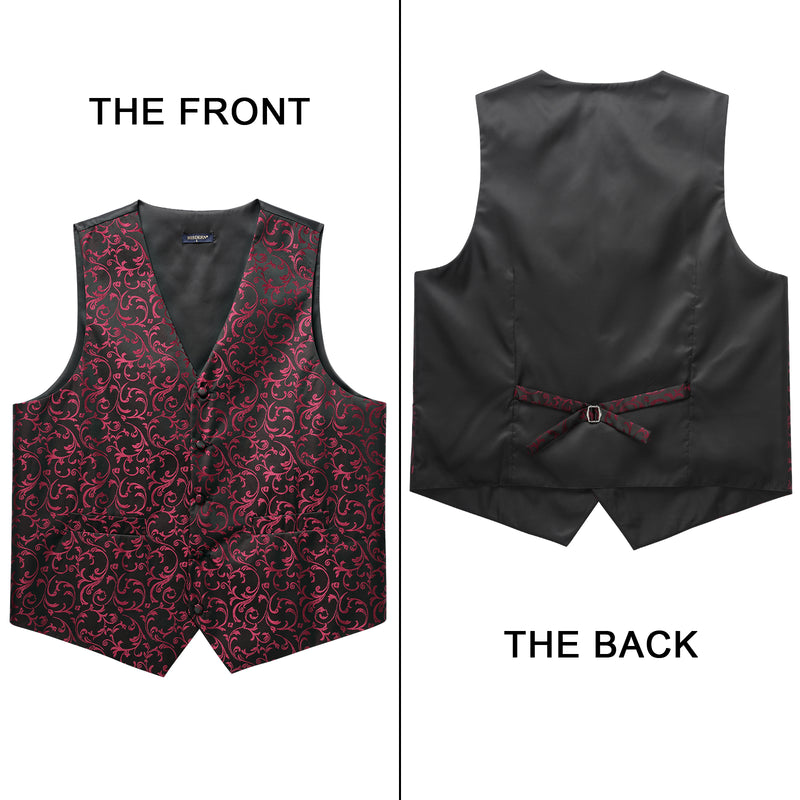 Paisley Floral 3pc Suit Vest Set - BURGUNDY/BLACK/N 