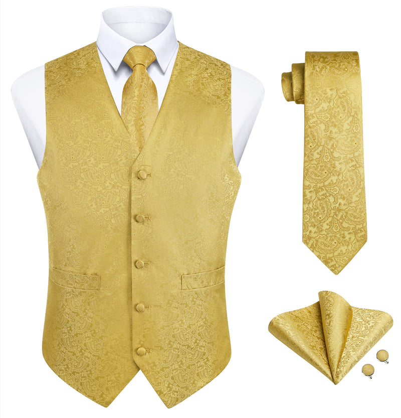 Paisley 4pc Suit Vest Set - GOLD 