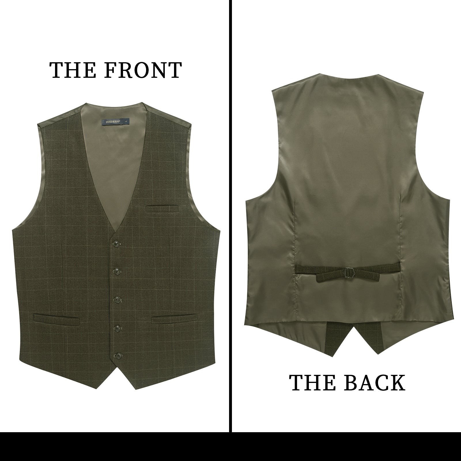 Plaid Slim Vest - A-OLIVE GREEN