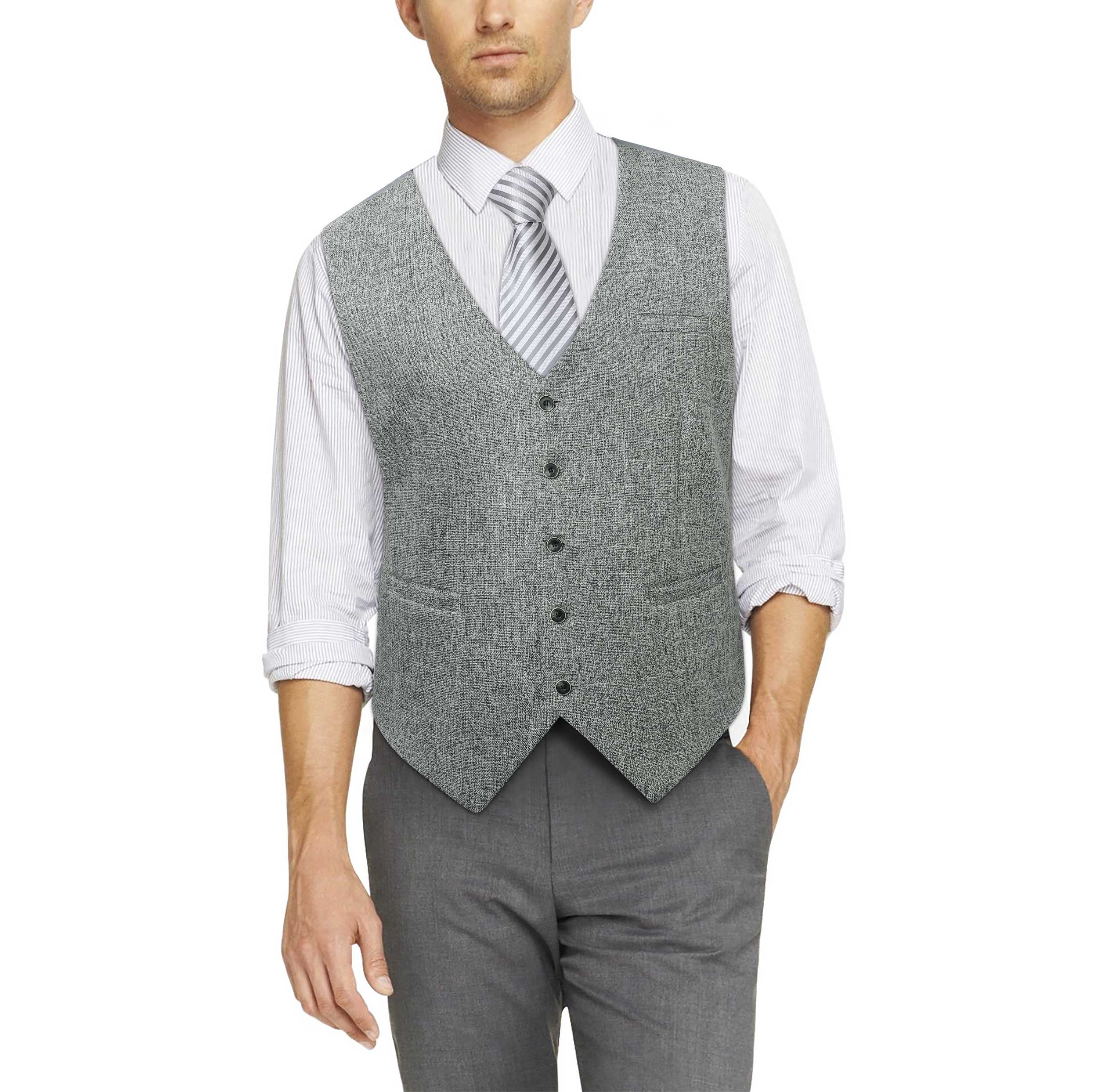 Plaid Slim Vest - A5-LIGHT GREY