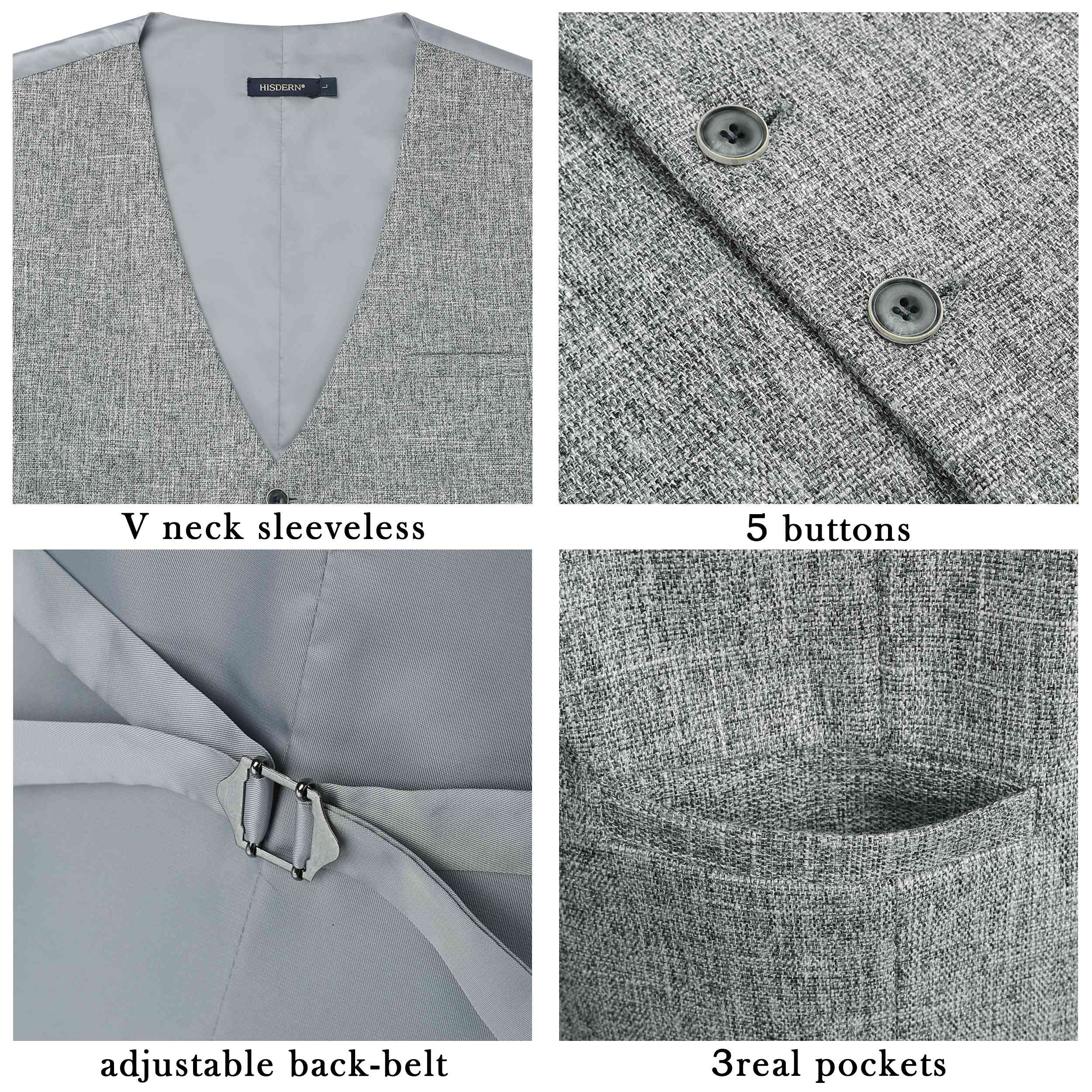 Plaid Slim Vest - A5-LIGHT GREY