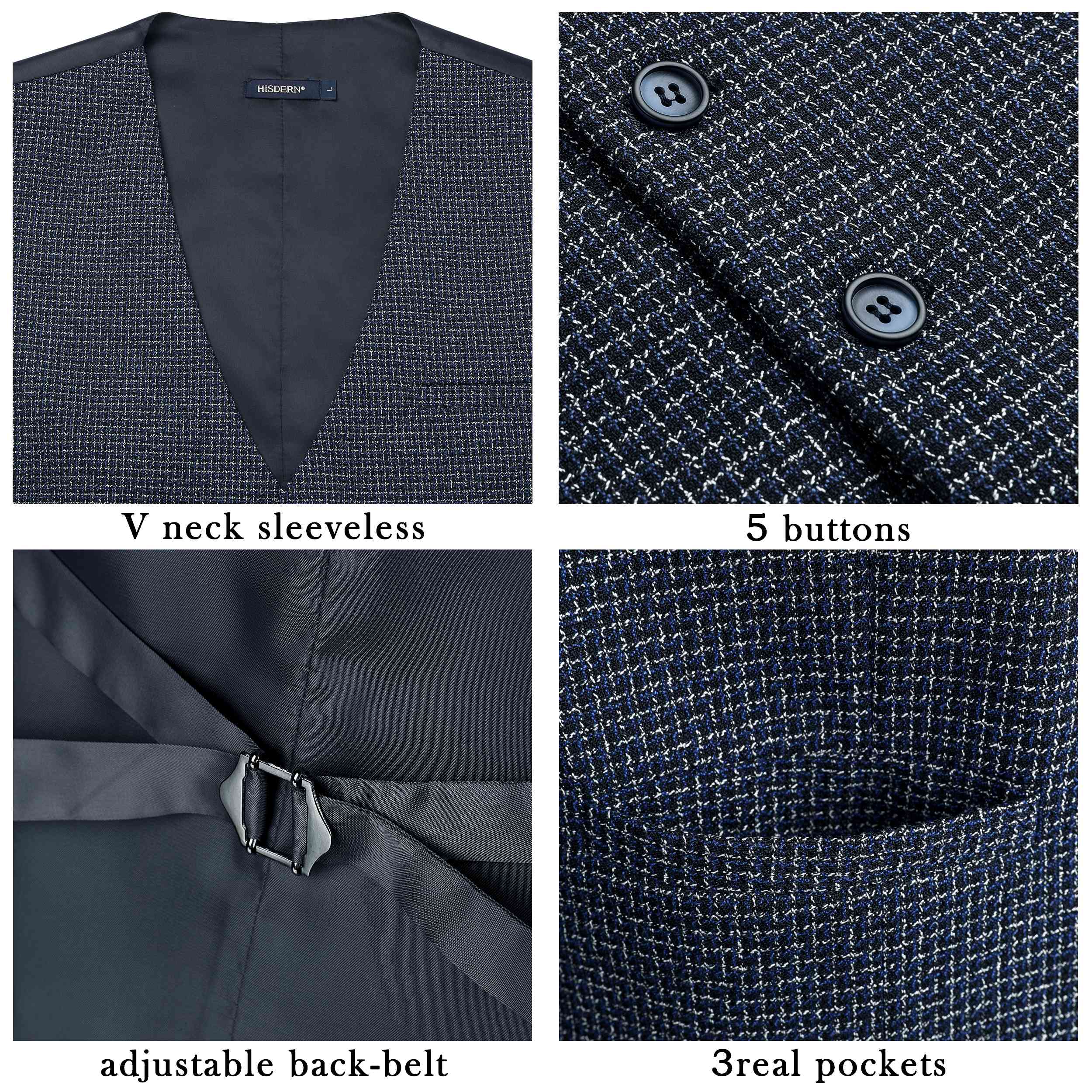 Plaid Slim Vest - B7-NAVY BLUE