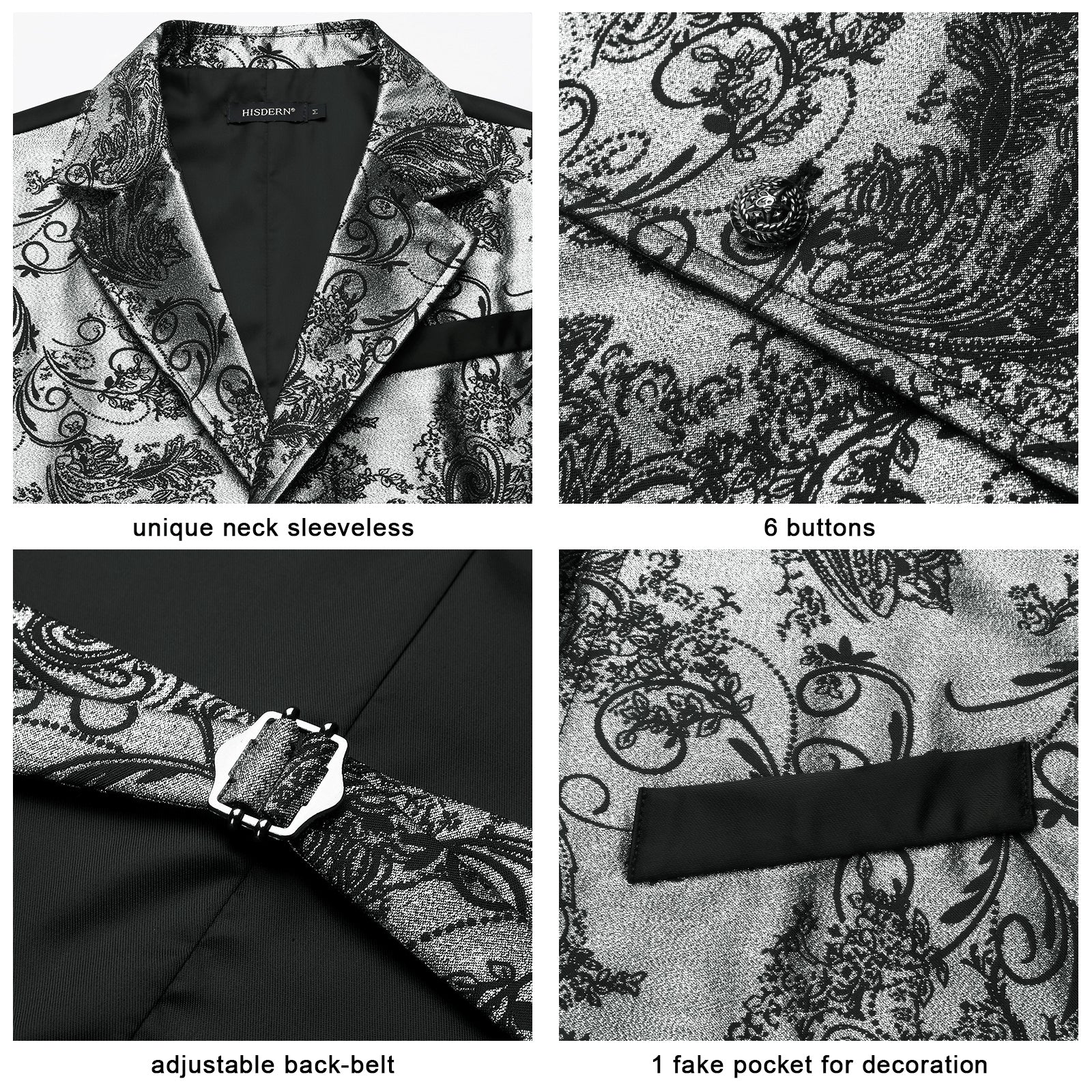 Gothic Lapel Vest for Men - SILVER/BLACK-6