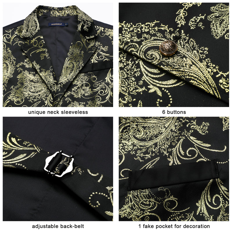 Gothic Lapel Vest for Men - BLACK/GOLD-1 