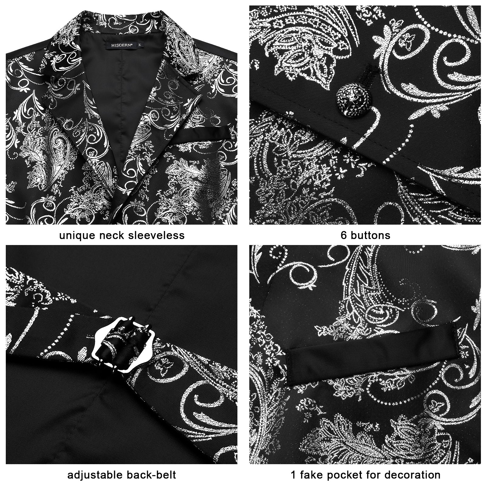 Gothic Lapel Vest for Men - BLACK/SILVER-2