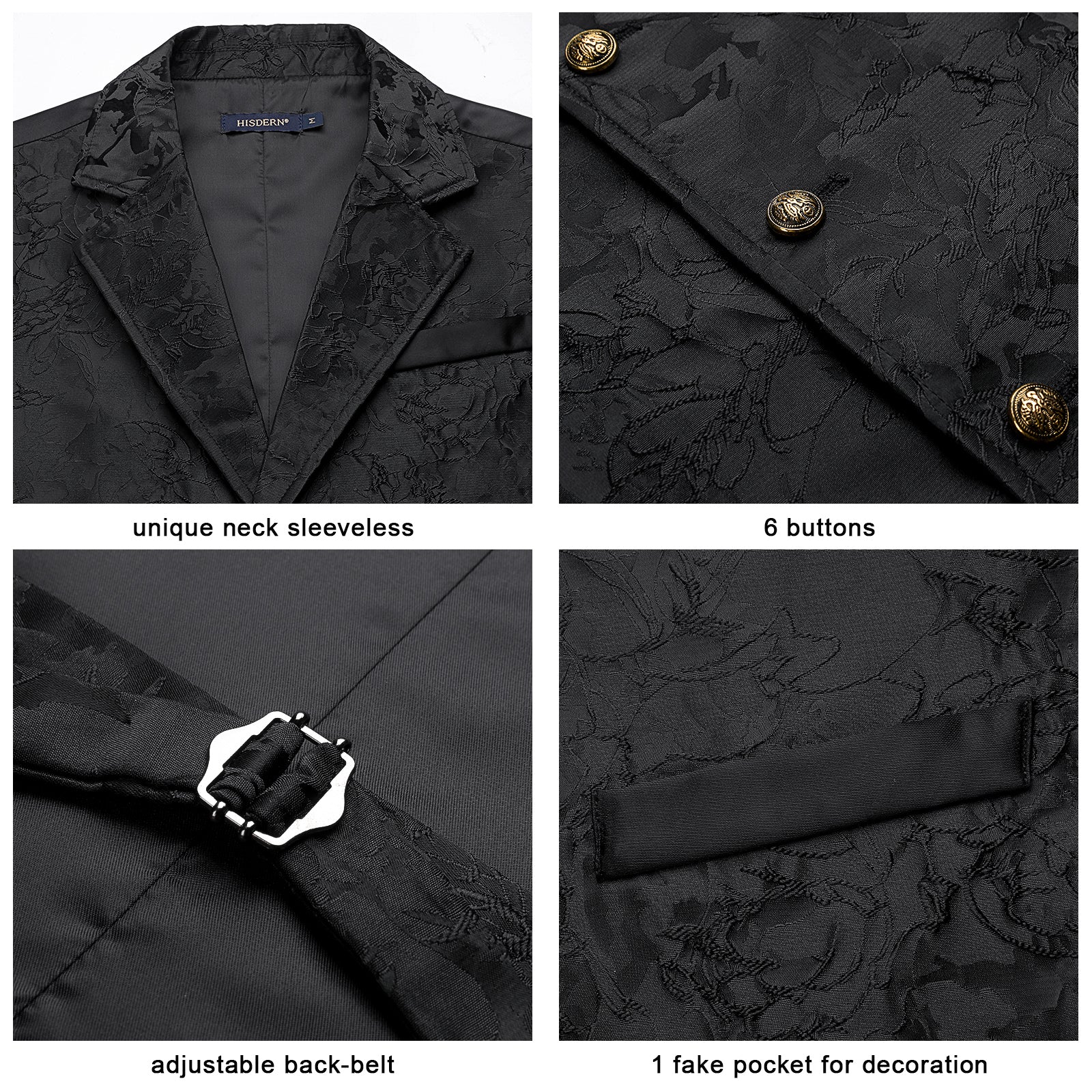 Gothic Lapel Vest for Men - BLACK-7
