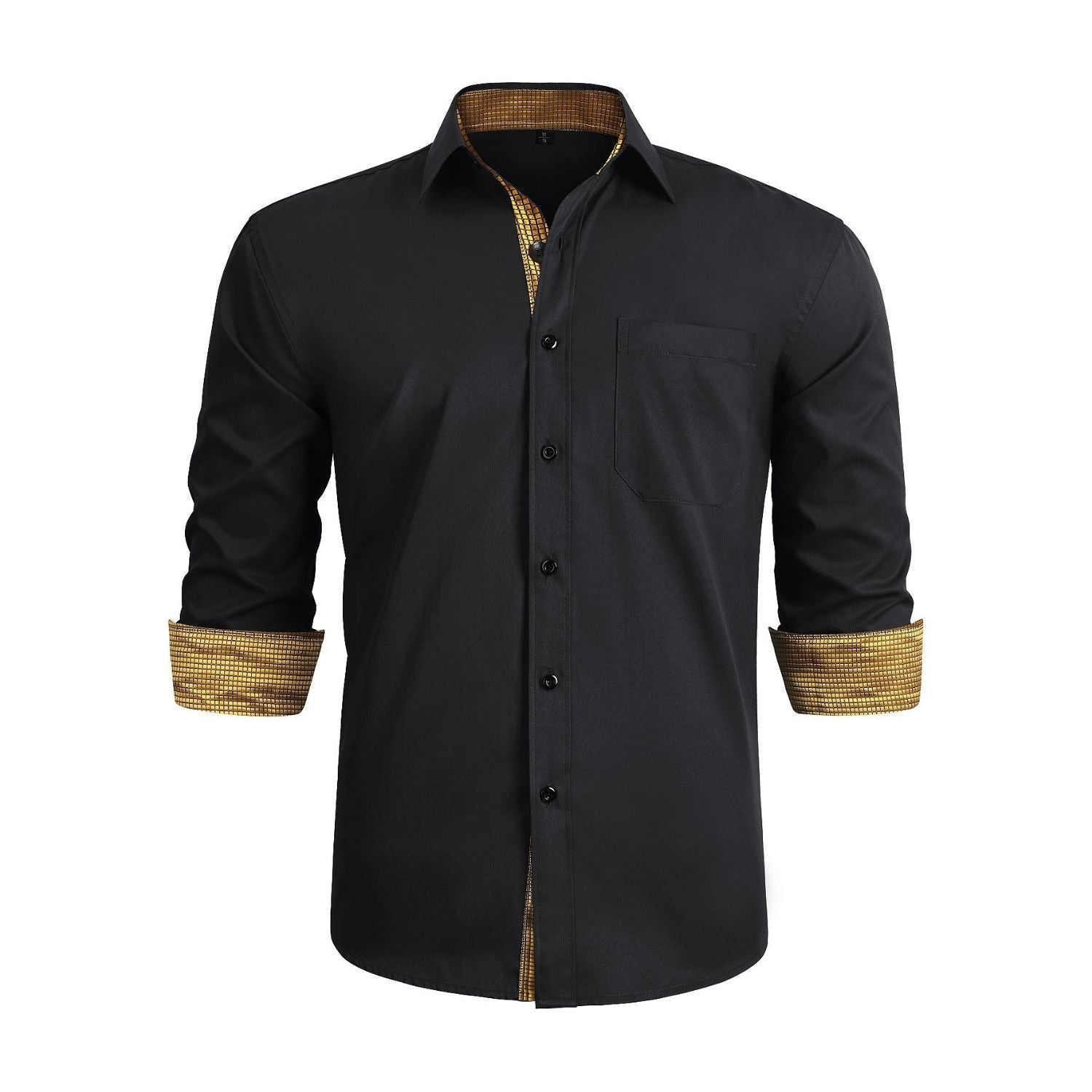 Casual Formal Shirt with Pocket - BLACK/GOLD