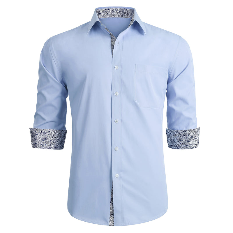 Casual Formal Shirt with Pocket - LIGHT BLUE/GREY 