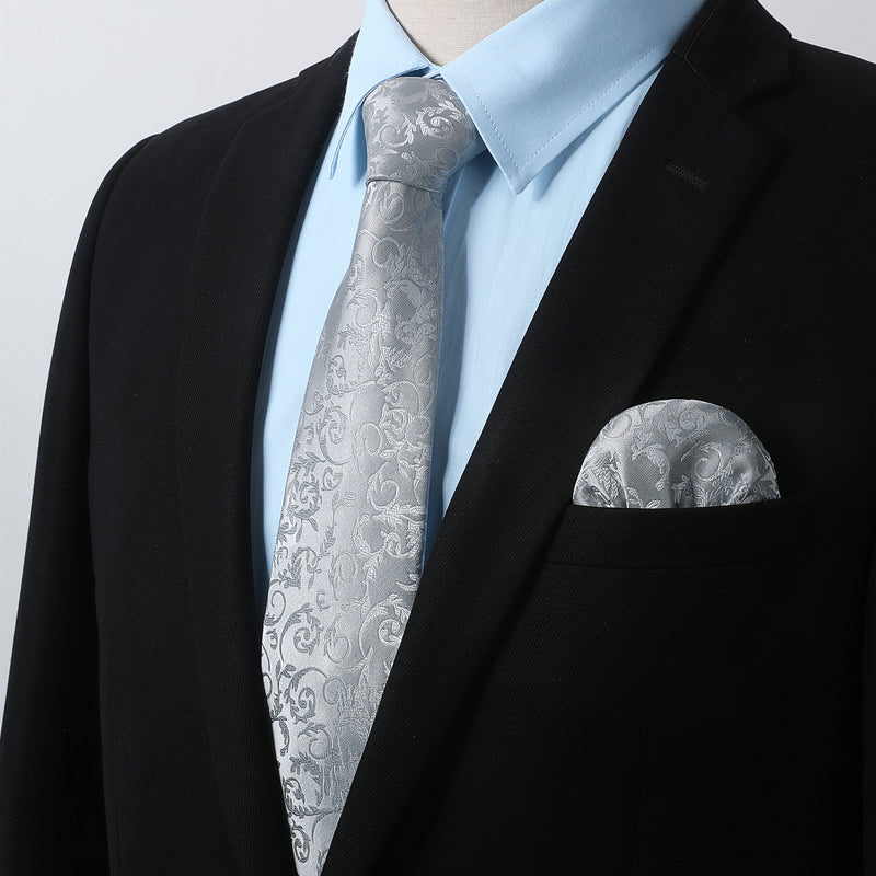 Men's Shirt with Tie Handkerchief Set - 04-BABY BLUE/WHITE 