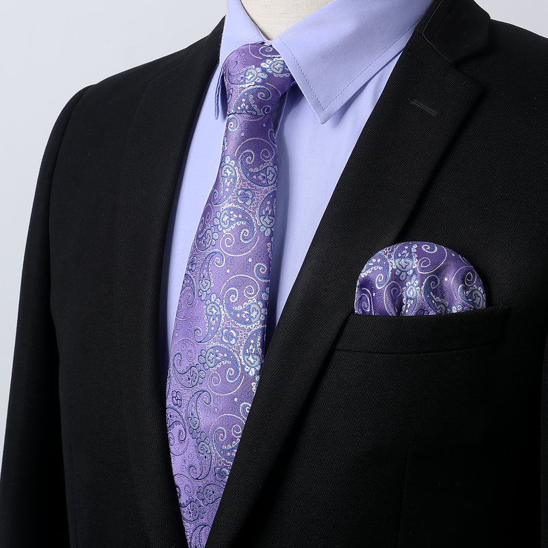 Men's Shirt with Tie Handkerchief Set - 05-LAVENDER 