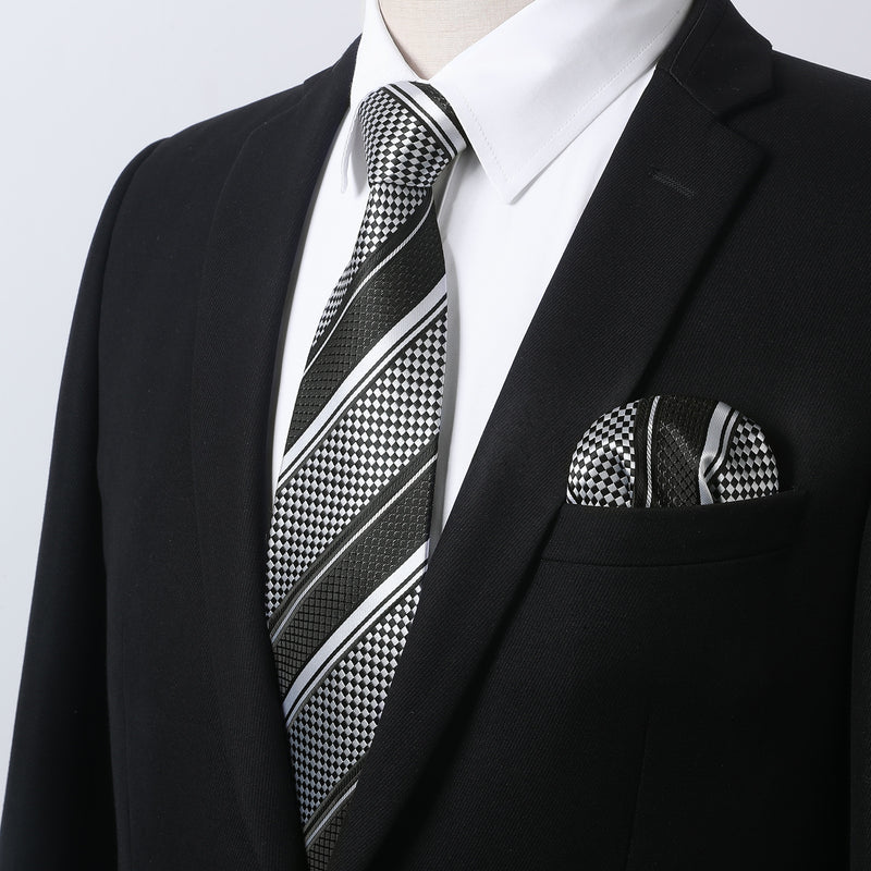 Men's Shirt with Tie Handkerchief Set - 02-WHITE/BLACK 