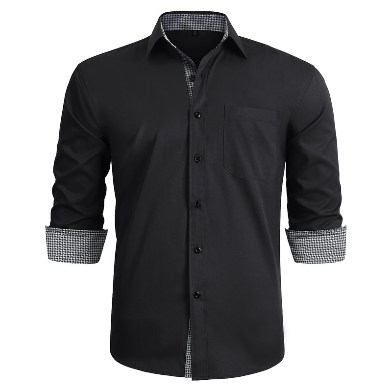 Casual Formal Shirt with Pocket - BLACK/GREY 
