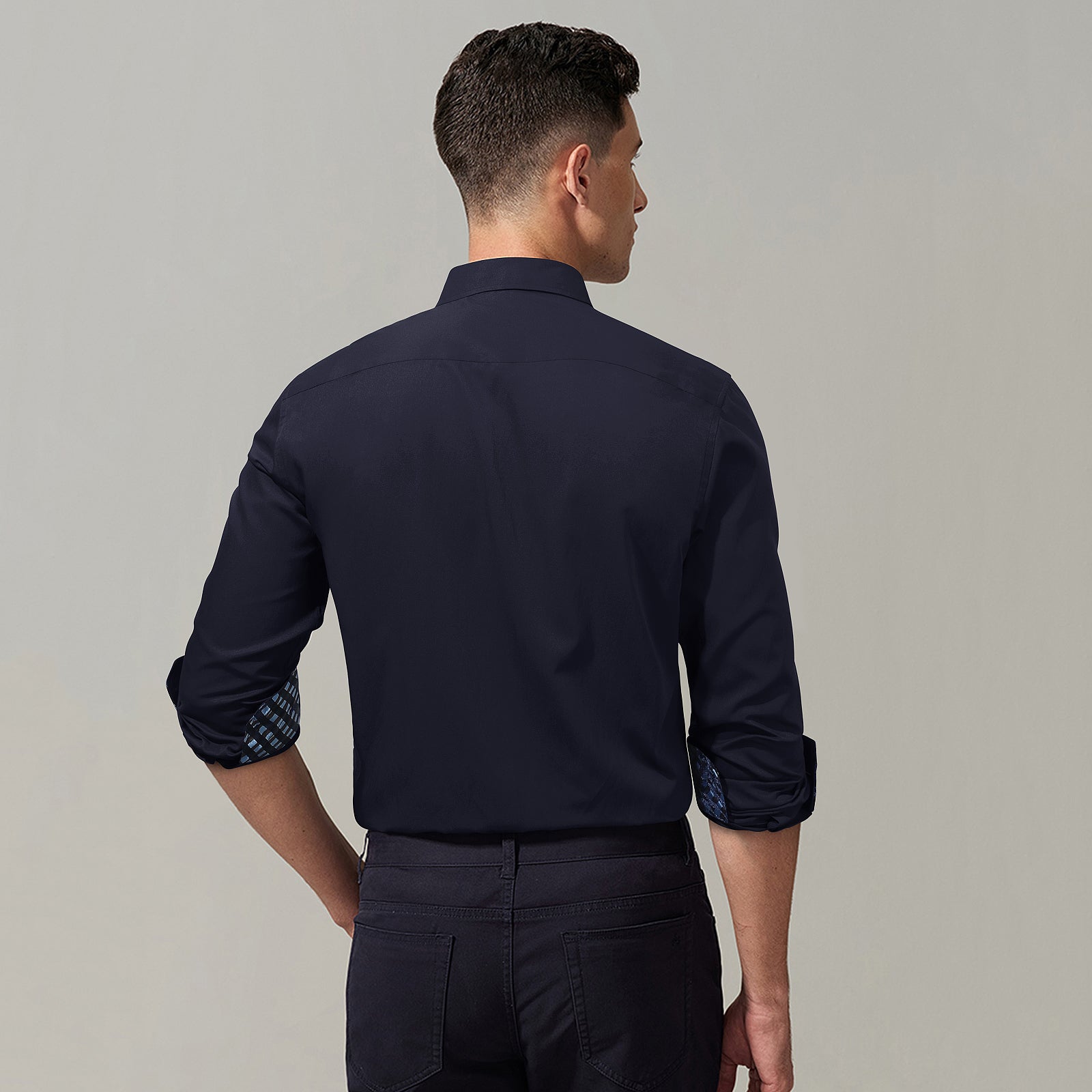 Casual Formal Shirt with Pocket - NAVY BLUE/BLUE