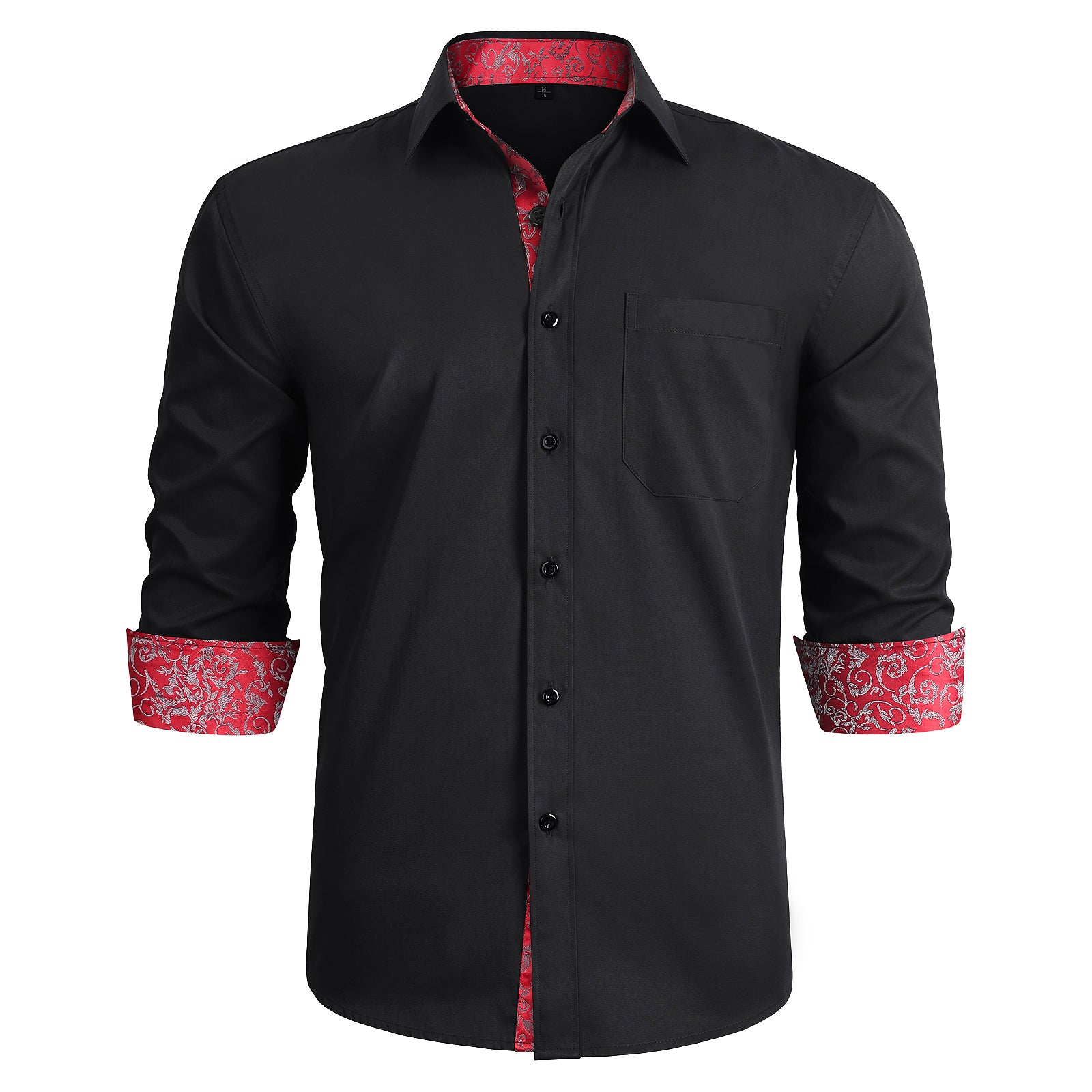 Casual Formal Shirt with Pocket - BLACK/RED