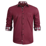 Casual Formal Shirt with Pocket - BURGUNDY/WHITE 