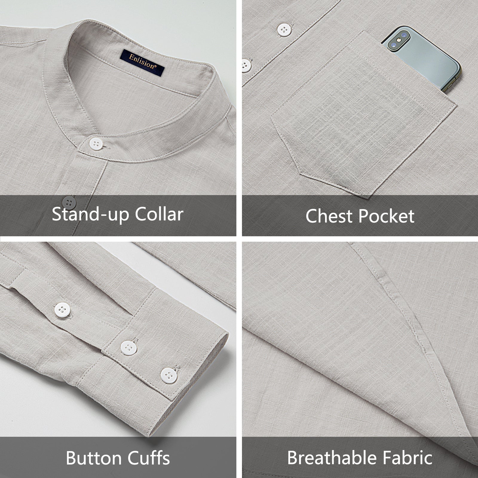 Casual Henley Shirt with Pocket - LIGHT GRAY