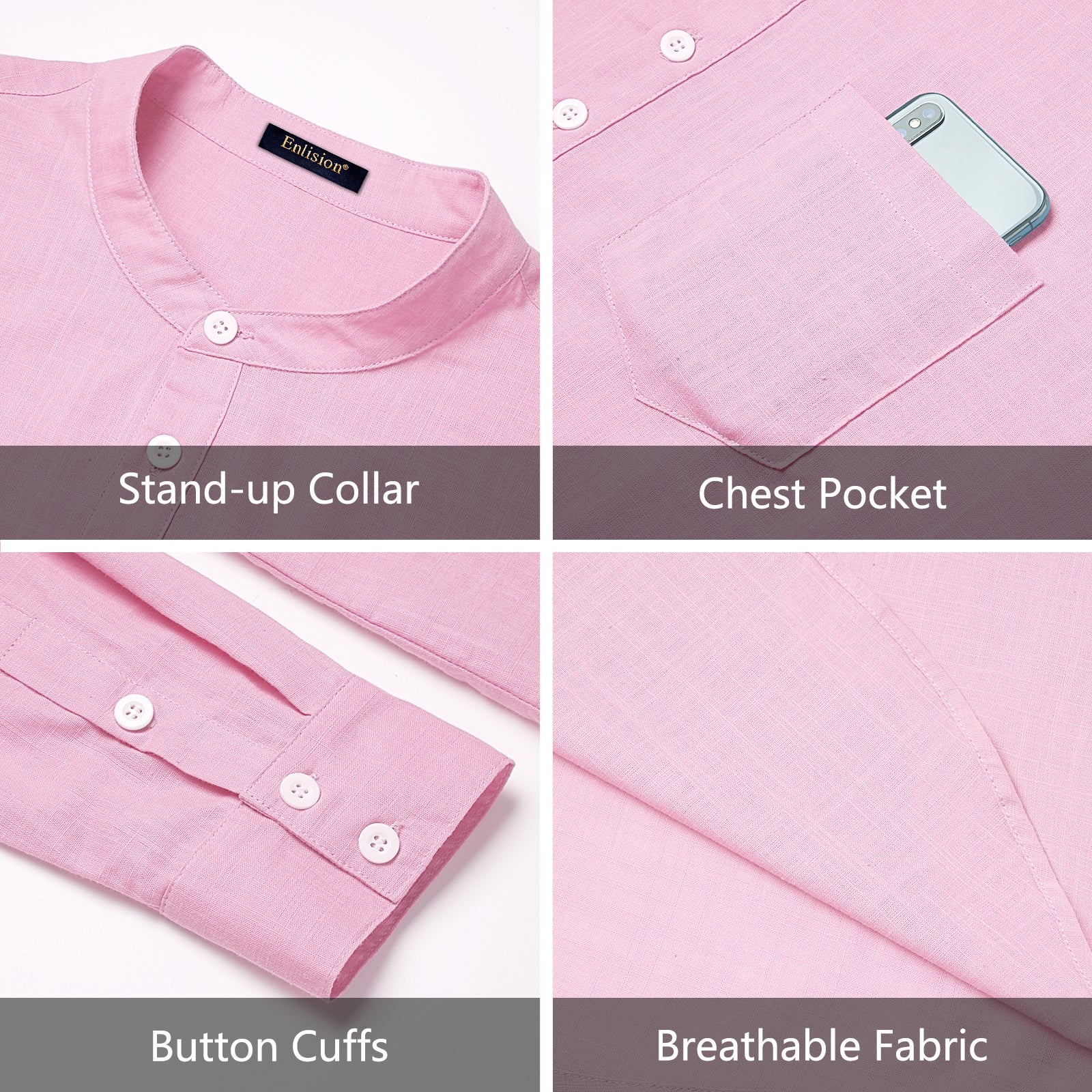 Casual Henley Shirt with Pocket - PINK
