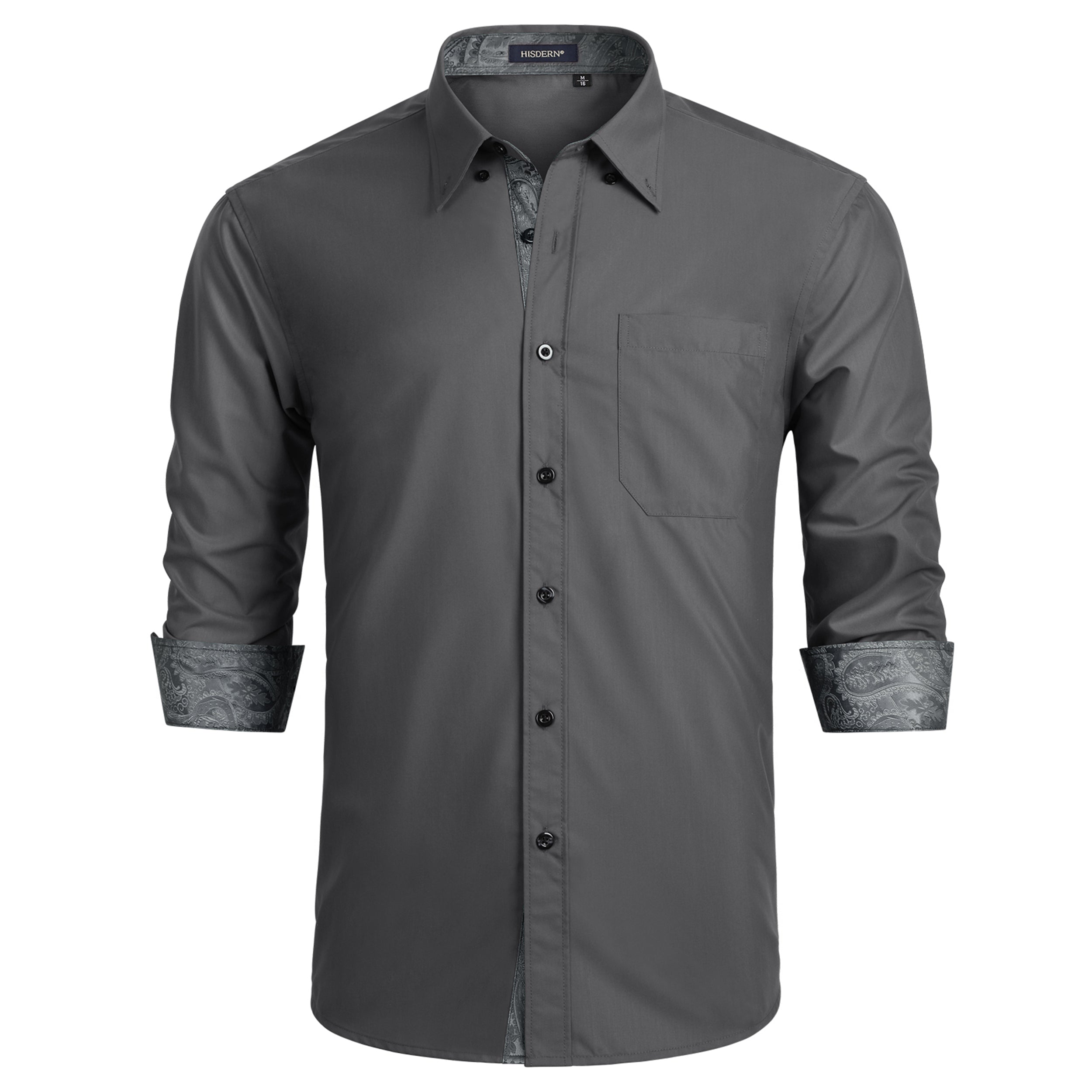 Casual Formal Shirt with Pocket - 18-GREY/PAISLEY