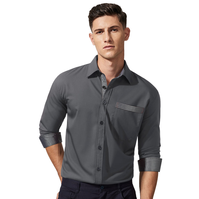 Casual Formal Shirt with Pocket - GREY