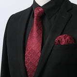 Men's Shirt with Tie Handkerchief Set - 01-BLACK/RED 