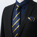 Men's Shirt with Tie Handkerchief Set - 03-NAVY BLUE 