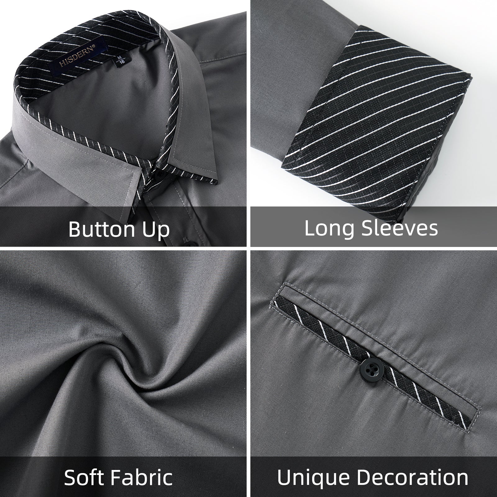 Casual Formal Shirt with Pocket - A-04 GREY/BLACK