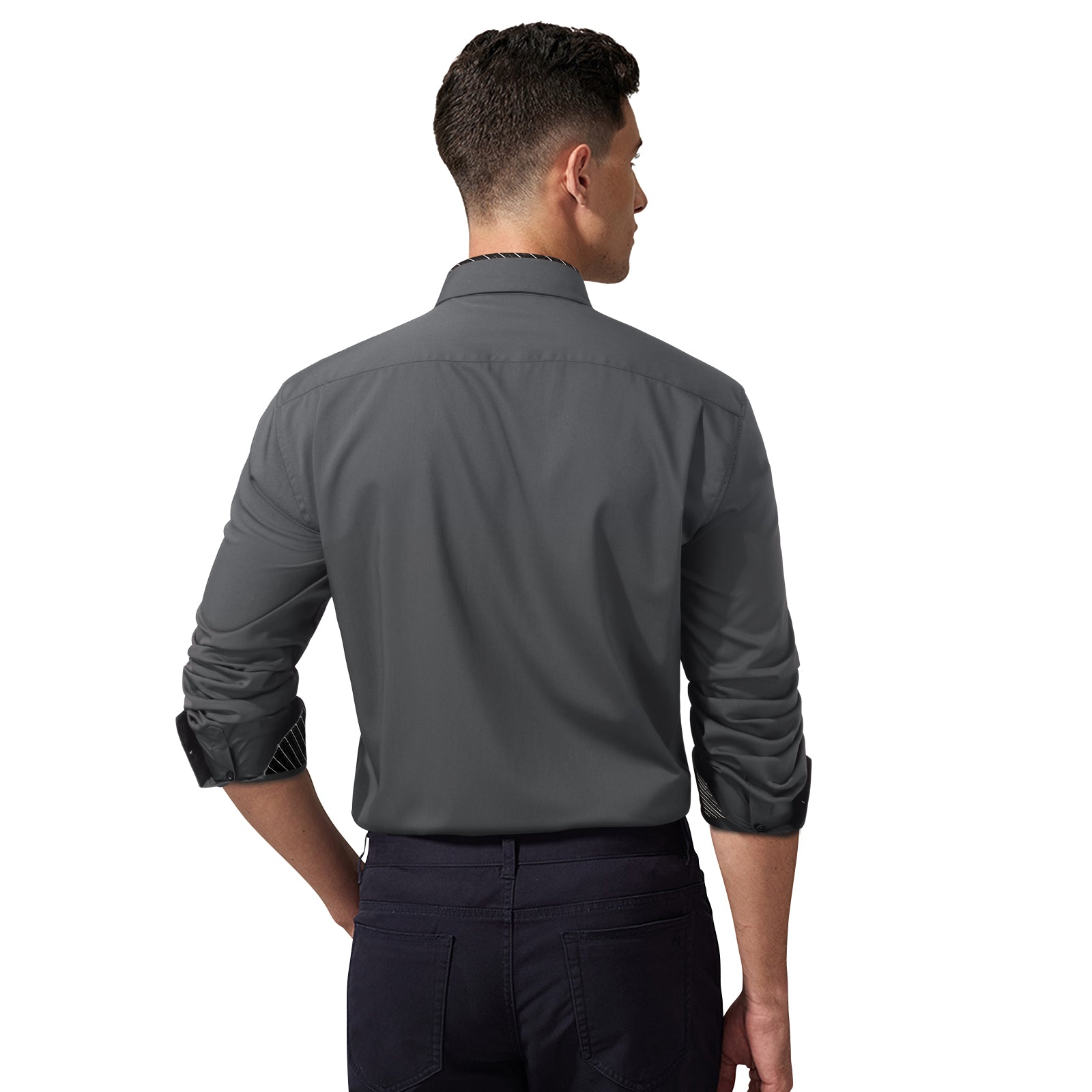 Casual Formal Shirt with Pocket - A-04 GREY/BLACK