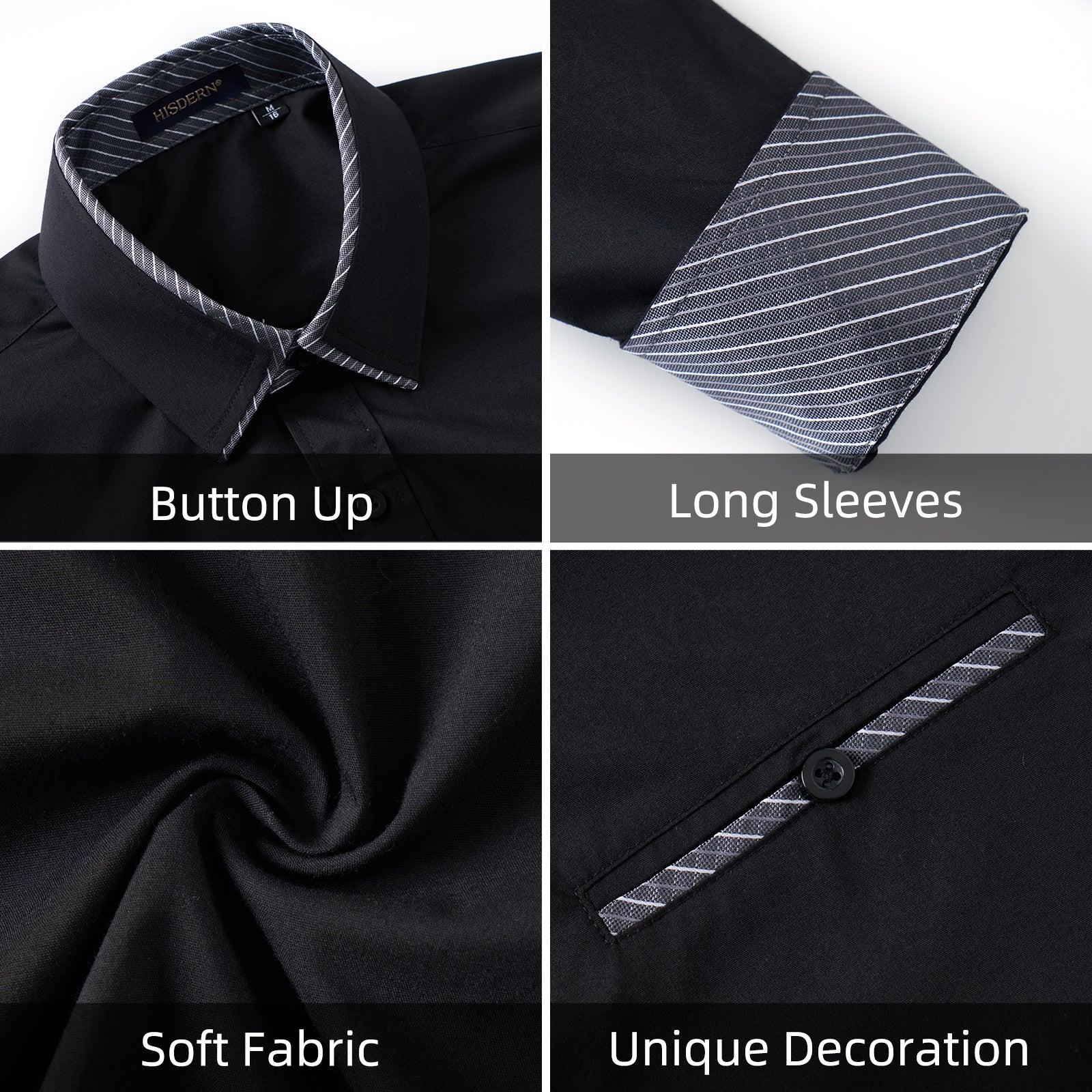 Casual Formal Shirt with Pocket - A-05 BLACK/GREY