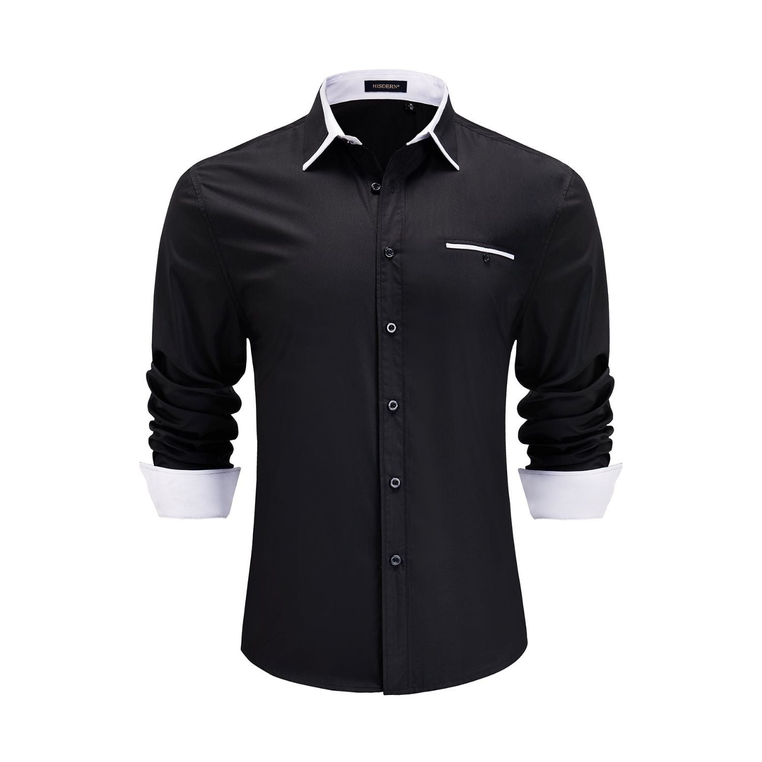 Casual Formal Shirt with Pocket - BLACK/WHITE