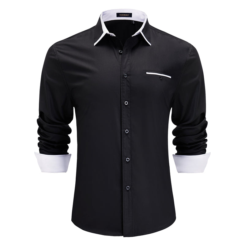 Casual Formal Shirt with Pocket - BLACK/WHITE 
