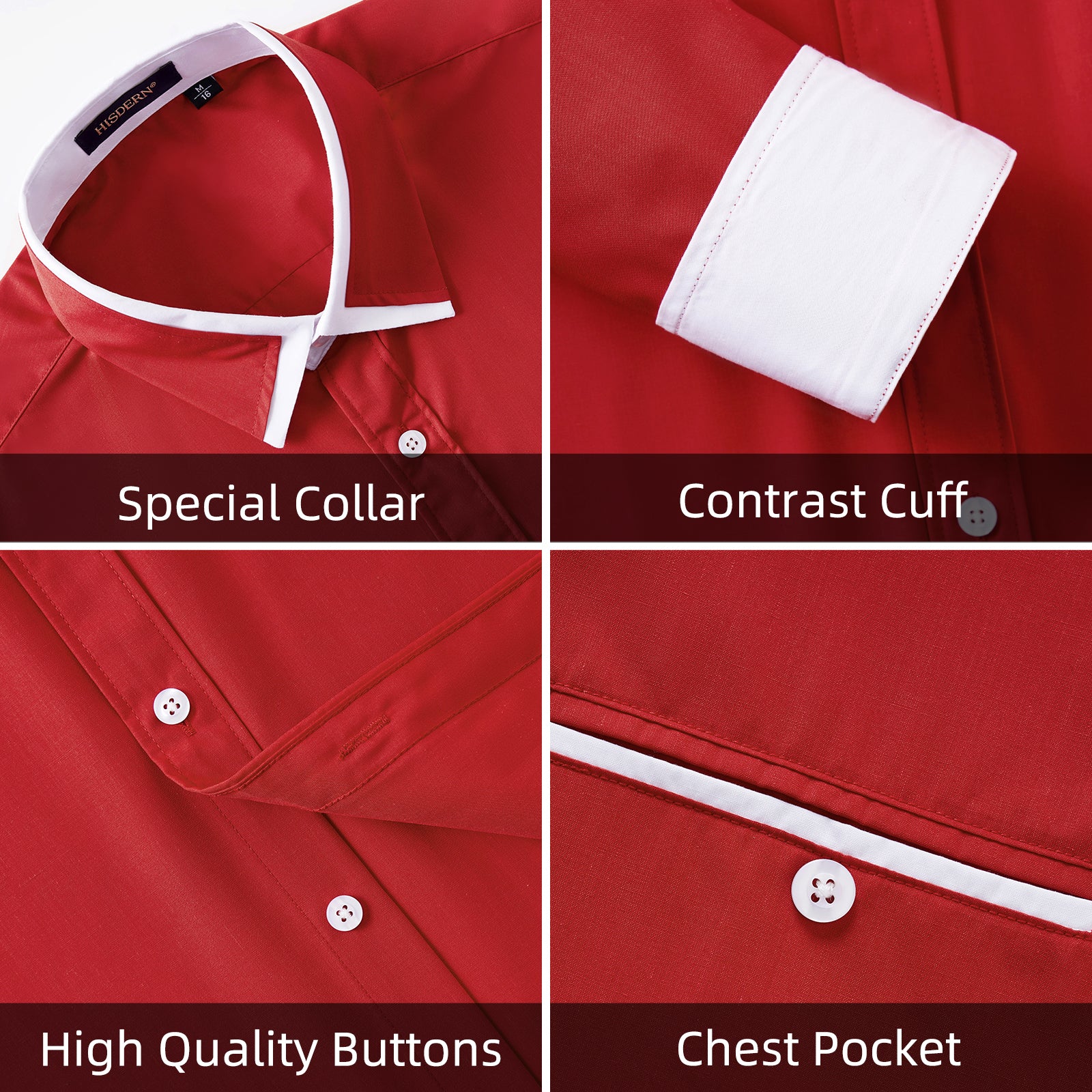 Casual Formal Shirt with Pocket - RED/WHITE
