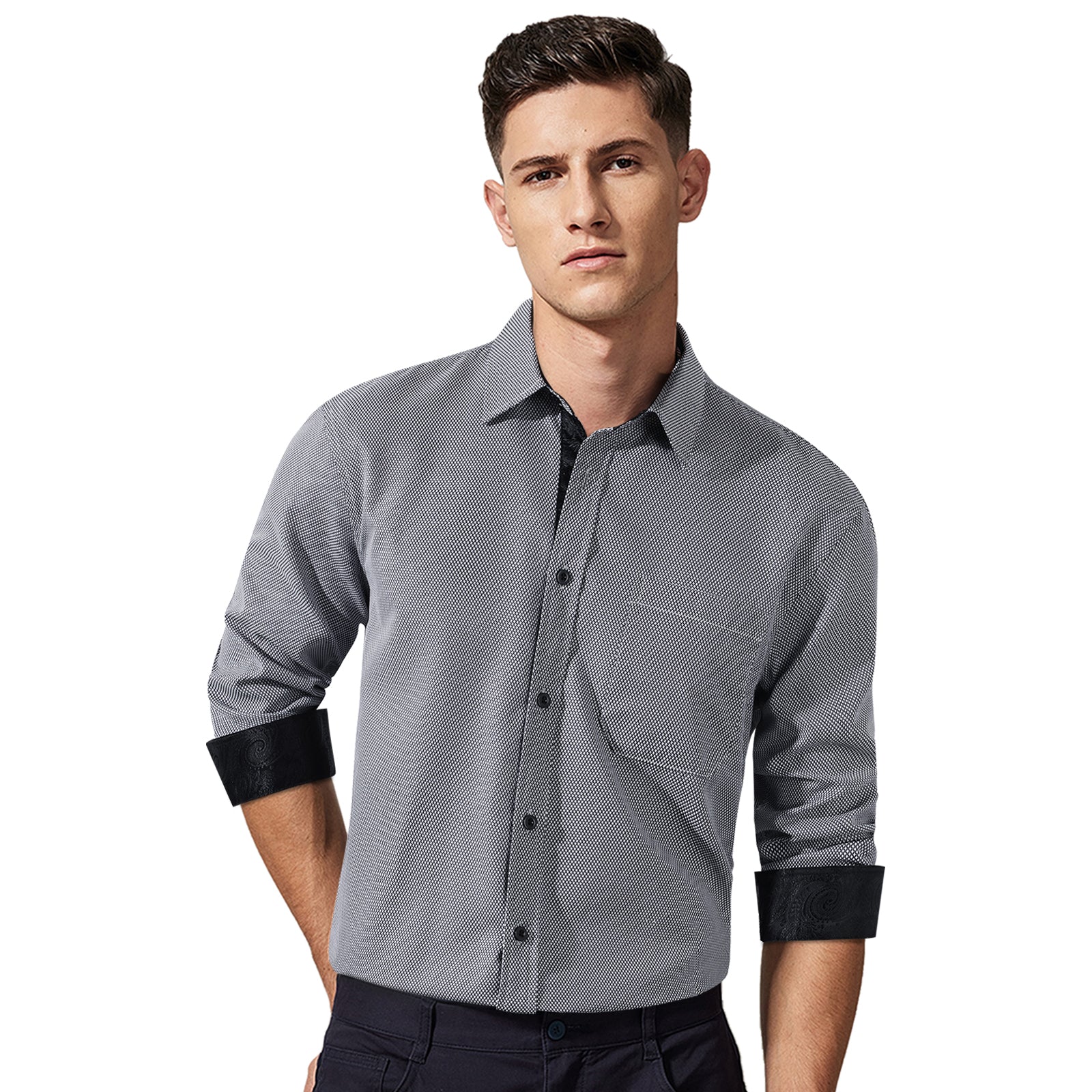 Casual Formal Shirt with Pocket - C-GREY3