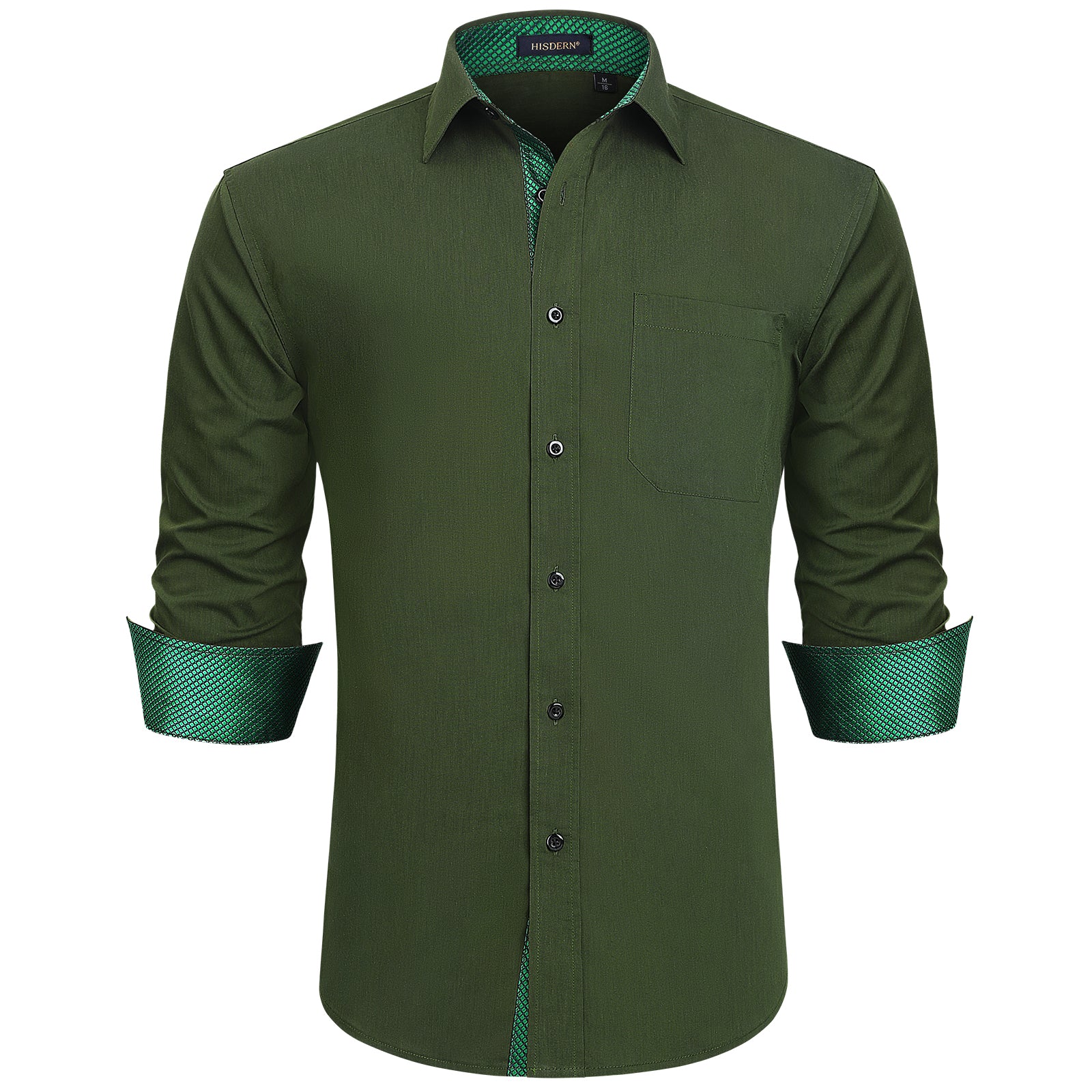 Casual Formal Shirt with Pocket - GREEN/PLAID