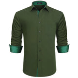 Casual Formal Shirt with Pocket - GREEN/PLAID 