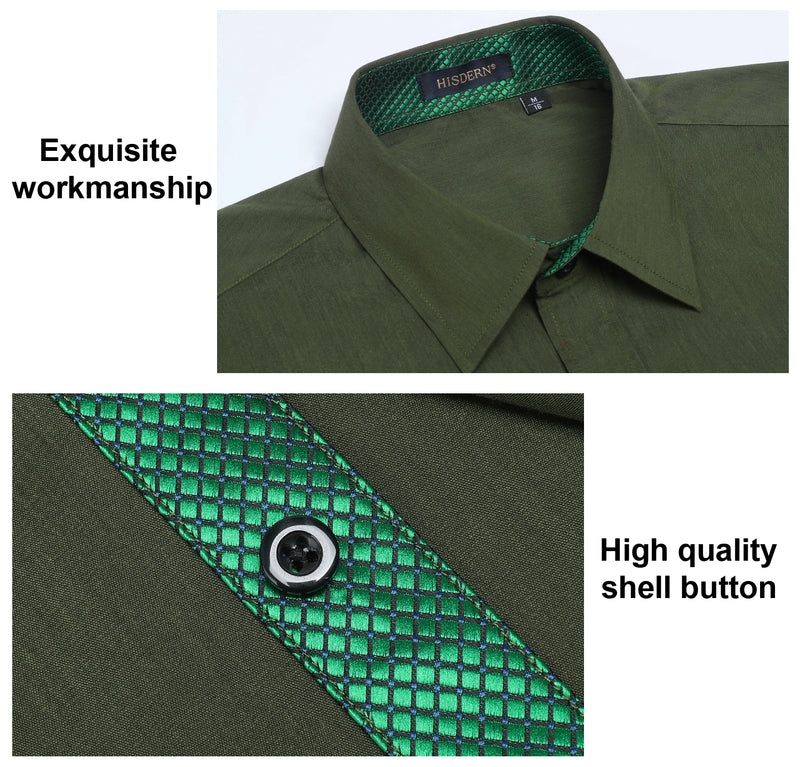 Casual Formal Shirt with Pocket - GREEN/PLAID 