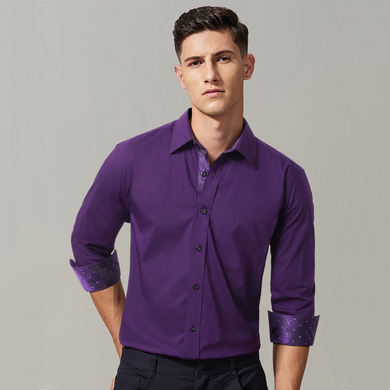 Casual Formal Shirt with Pocket - A-06 BLACK/RED