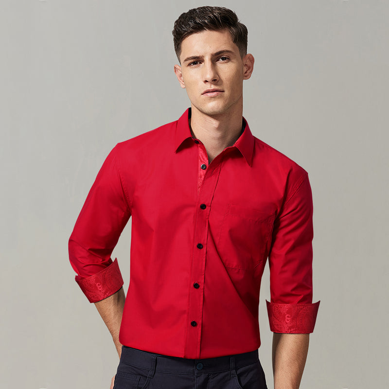 Casual Formal Shirt with Pocket - RED/PAISLEY 