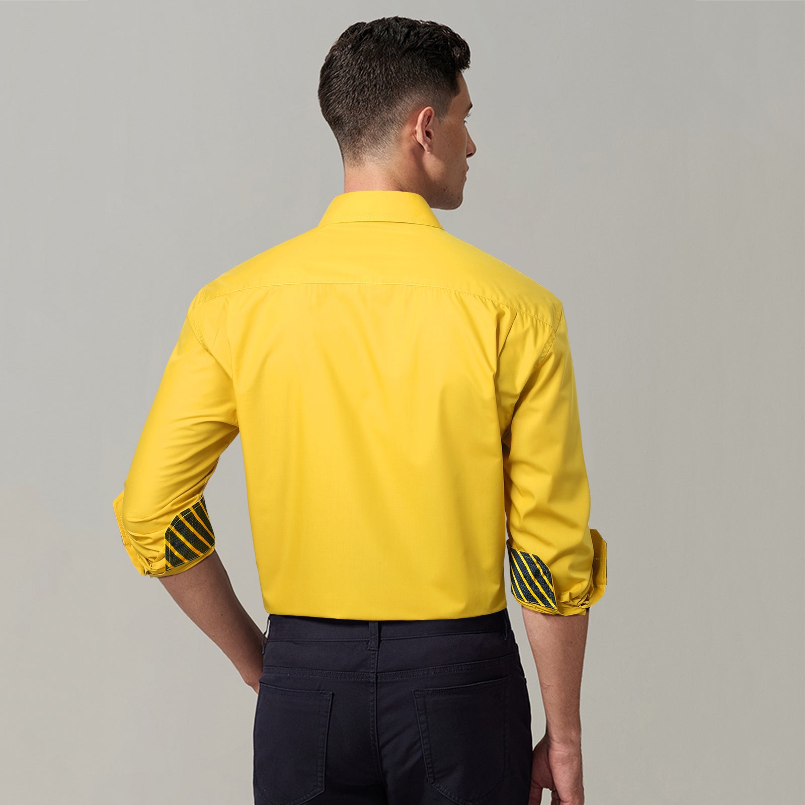 Casual Formal Shirt with Pocket - YELOW/STRIPED