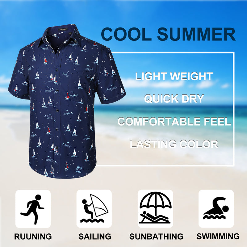 Hawaiian Tropical Shirts with Pocket - B-05 NAVY BLUE 