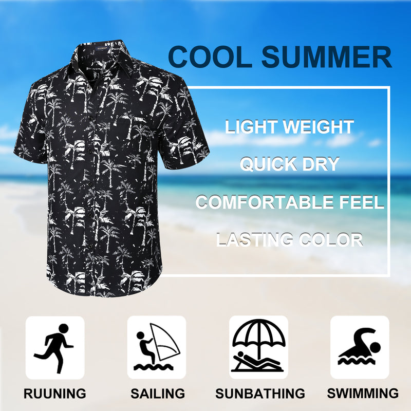 Hawaiian Tropical Shirts with Pocket - C-01 BLACK 