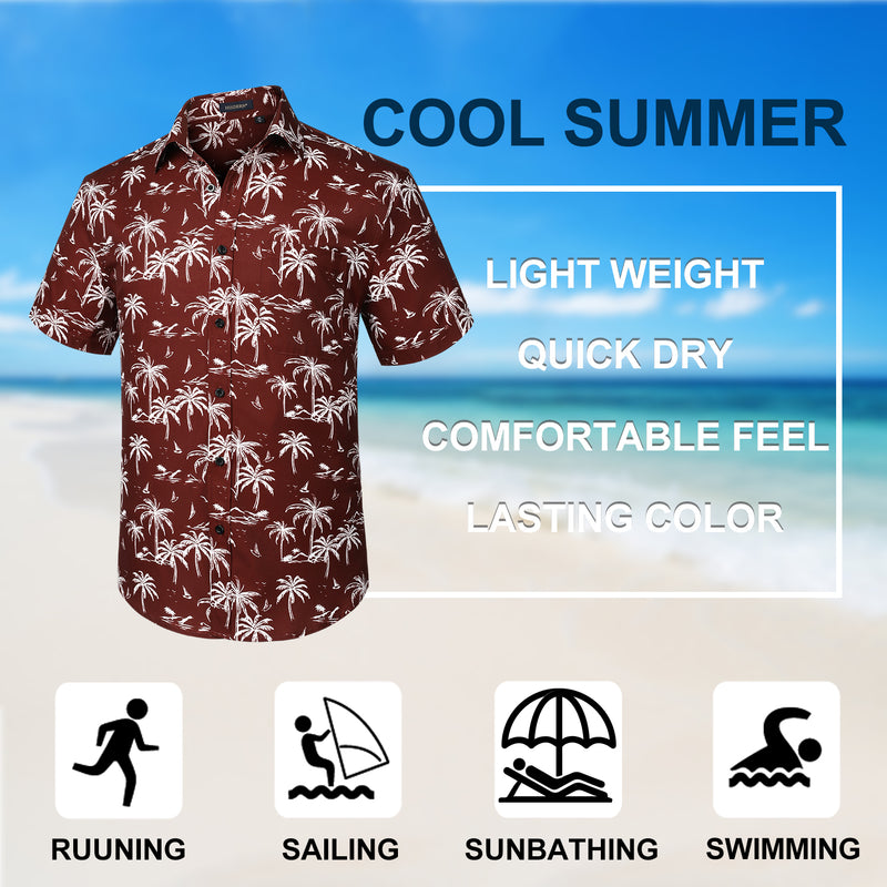 Hawaiian Tropical Shirts with Pocket - F-BURGUNDY 