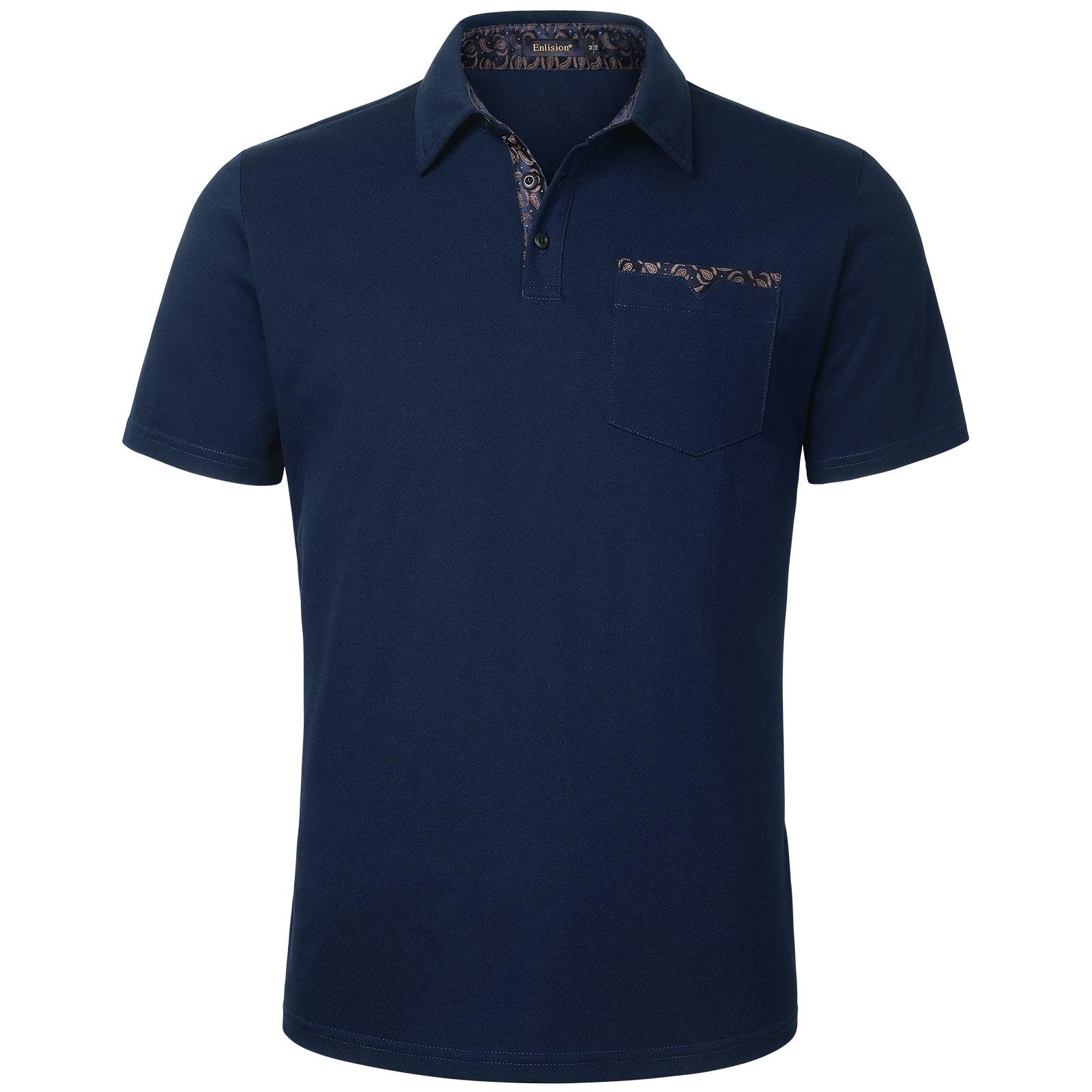 Polo Shirts Short Sleeve with Pocket - E-NAVY BLUE-PAISLEY2