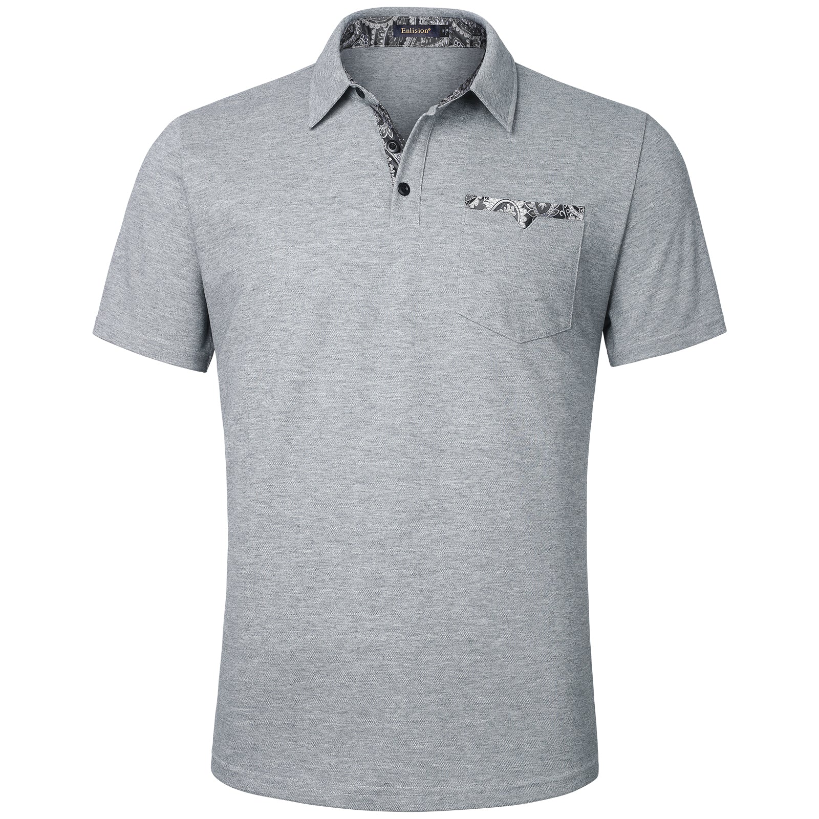 Polo Shirts Short Sleeve with Pocket - H-GREY-PAISLEY