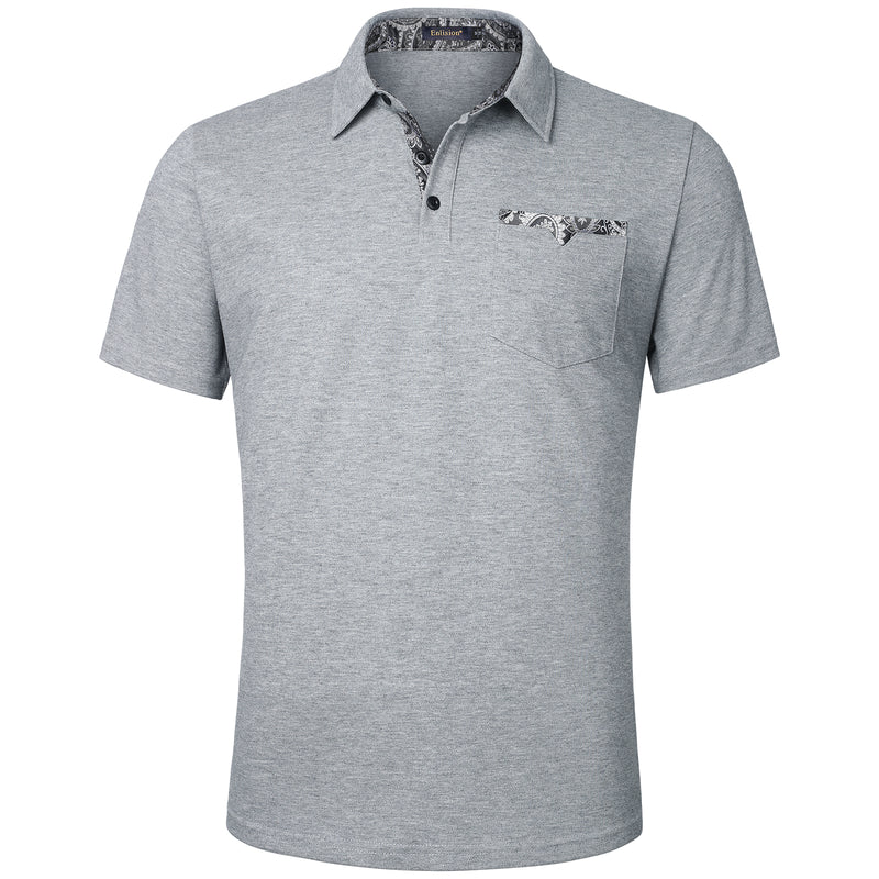 Polo Shirts Short Sleeve with Pocket - H-GREY-PAISLEY 