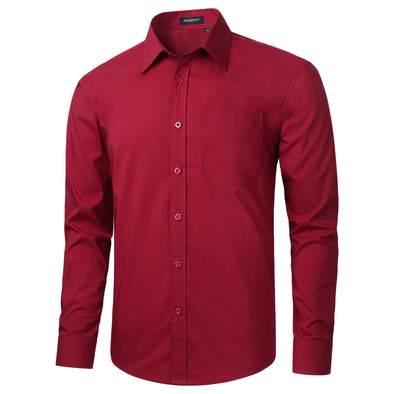 Casual Formal Shirt with Pocket - BURGUNDY 